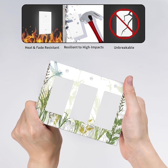 Wild Flower Dragonfly 3 Gang Rocker Light Switch Cover Plates Decorative - Image 6