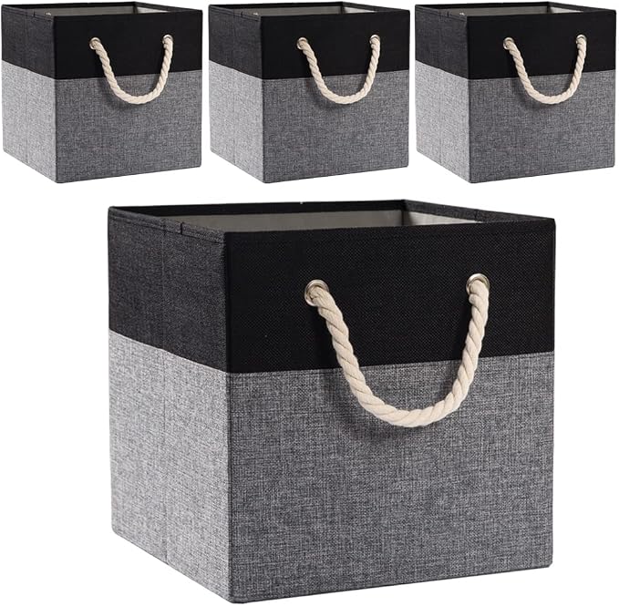 PRANDOM Large Foldable Cube Storage Bins 11x11 inch Fabric Linen Storage by Prandom