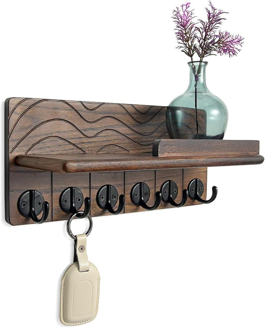 Key Holder Wall Decor-11.8" Solid Ash Wood Entryway Organizer by Unknown