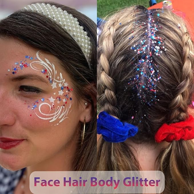 Mysense Patriotic Red White and Blue Body Glitter Stick, 4th of July Accessories - Image 4