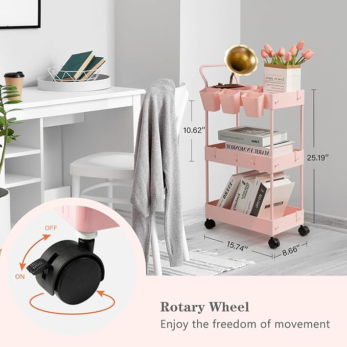 danpinera Slim Storage Cart, 3 Tier Narrow Rolling Cart on Wheels Bathroom - Image 2
