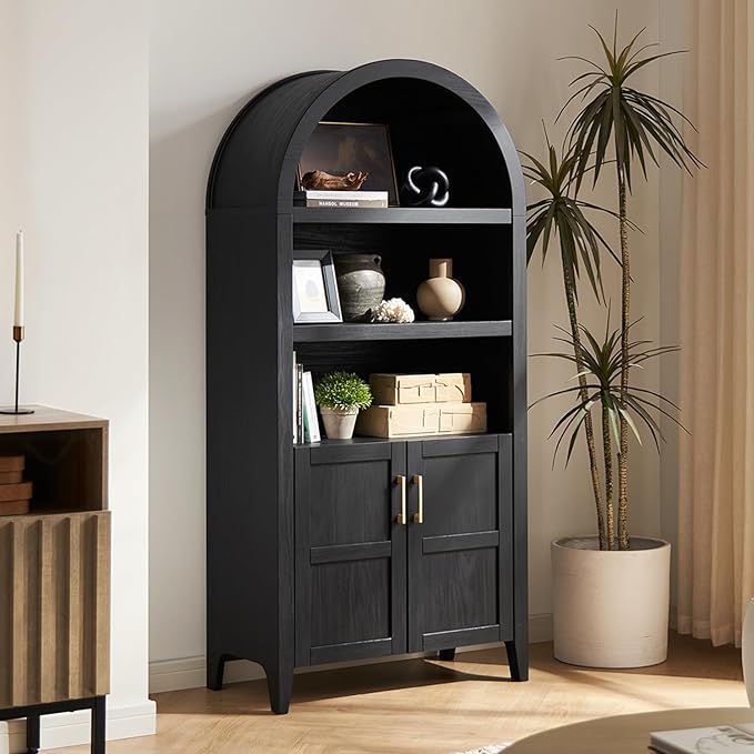 mopio Lauren 65.4" Short Arched Cabinet, 5-Tier Arched Bookcase by MopioInc
