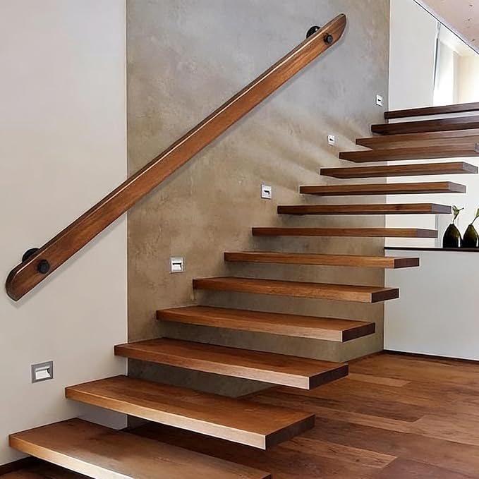 Wood Handrails, Indoor Non-Slip Staircase Handrail, Retro Rustic Wall Mount - Image 4