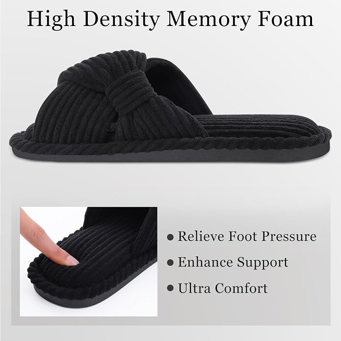 Evshine Fall House Slippers for Women Corduroy Cross Bow Indoor Slippers Open - Image 4