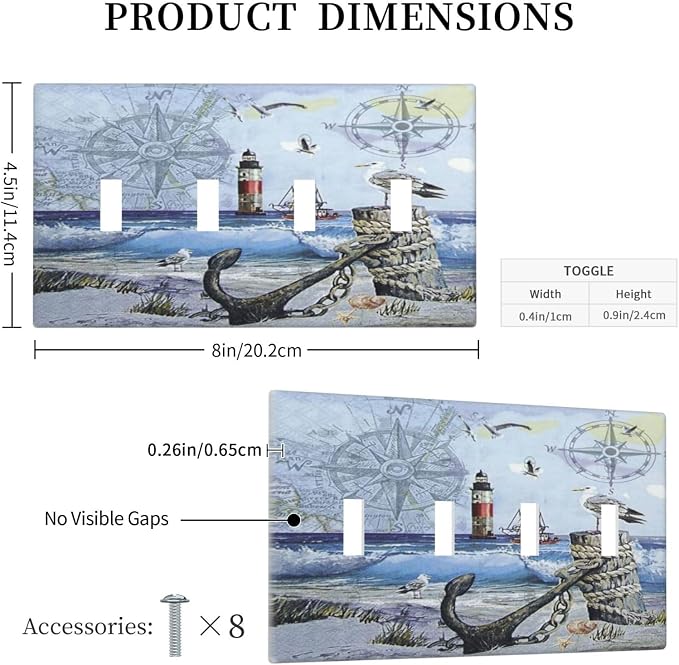 Light Switch Cover Sea Ocean Sand Coast Compass Ship Lighthouse Anchor 4 Gang - Image 5
