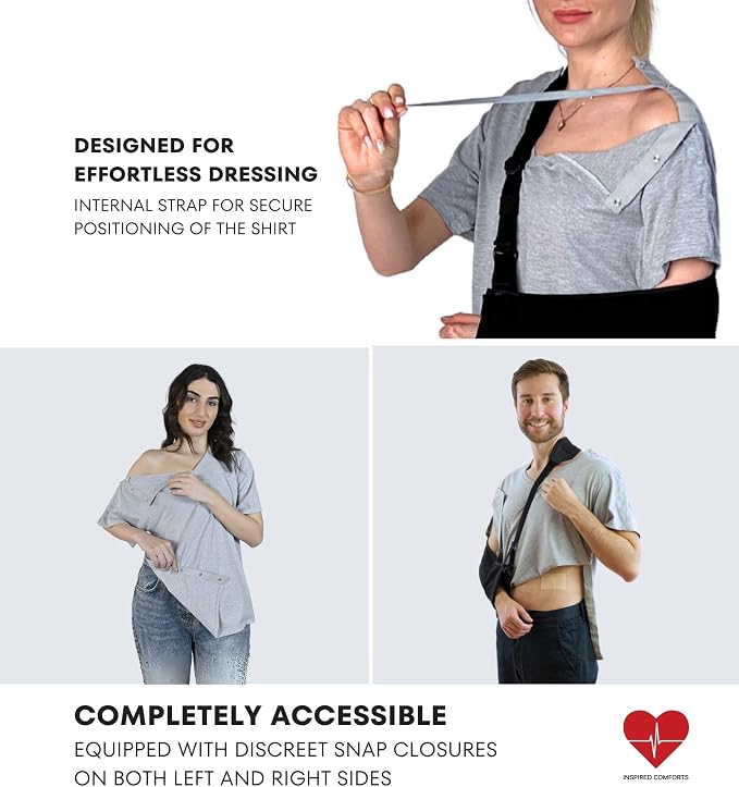 Inspired Comforts Unisex Post Surgery & Rehab V Neck Dual Access Snap Shirt - Image 2