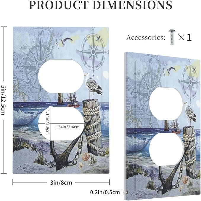 Outlet Covers Sea Ocean Sand Coast Compass Ship Lighthouse Anchor 1 Gang Duplex - Image 5