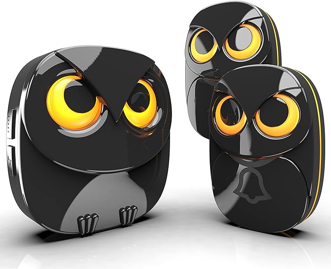 Wireless Doorbell, Cute Owl Doorbell Weatherproof IP55 Outdoor Remote Push by HTZSAFE