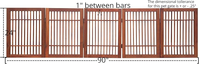 Pet Dog Gate Strong and Durable Freestanding Folding Acacia Hardwood Portable - Image 3
