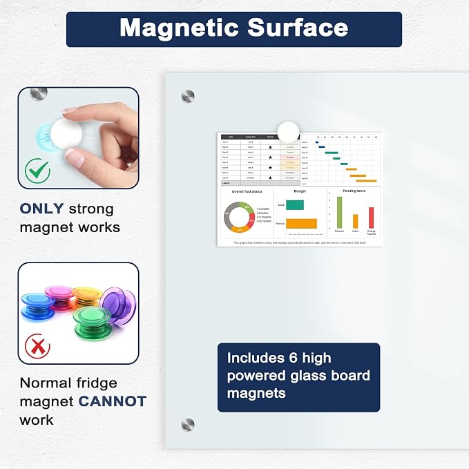 Magnetic Glass Whiteboard, Frameless White Board - Image 4