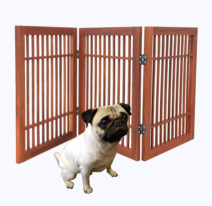 Pet Dog Gate Strong and Durable Freestanding Folding Acacia Hardwood Portable - Image 2