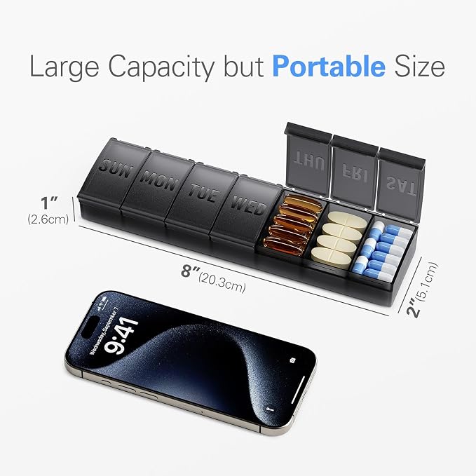 Barhon Pill Organizer Large, Weekly Medicine Pill Organizers, 7 Day Pills Box - Image 7