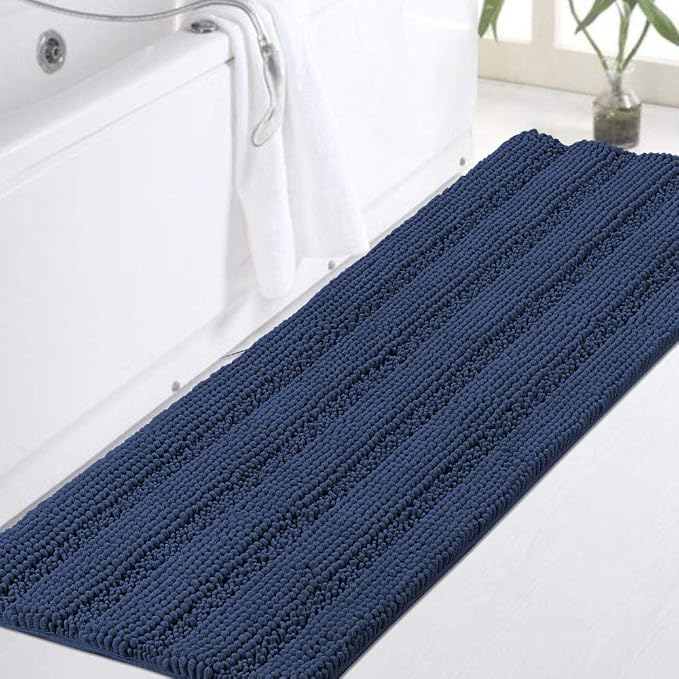 Turquoize Plush Chenille Bathroom Runner 47"x 17" Blue Non Slip Shower Mat by Turquoize
