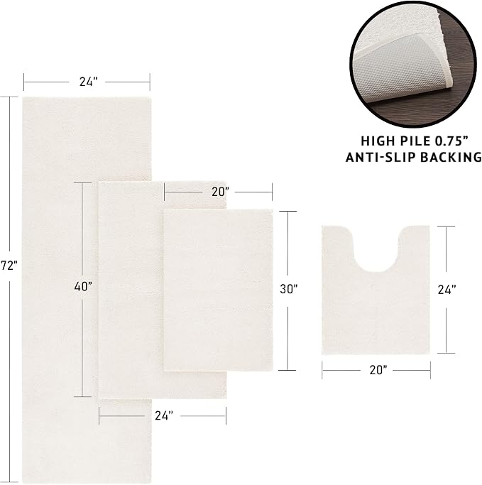Madison Park Marshmallow Bathroom Rug Non Slip, Luxrurious Plush Bath Mat - Image 3