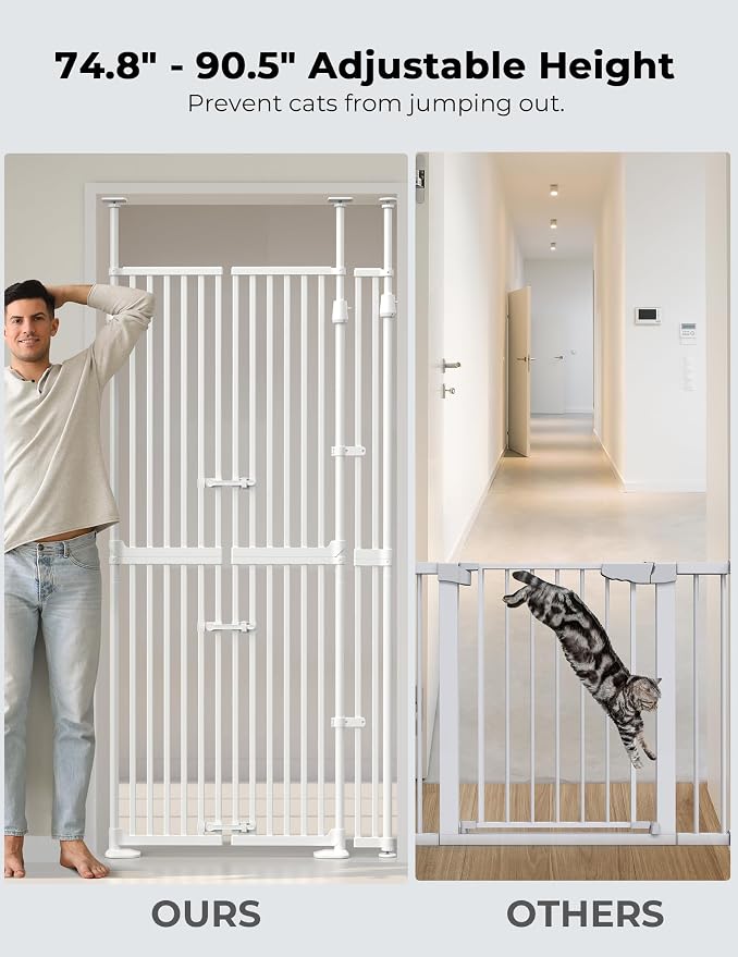 Extra Tall Cat Gate for Doorway: 74.8"-90.5" Tall Cat Gates for Pet 30.3"-38.2" - Image 3