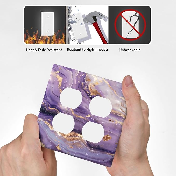Luxury Marble Texture Purple And Gold Abstract Print Outlet Covers 2 Gang - Image 6