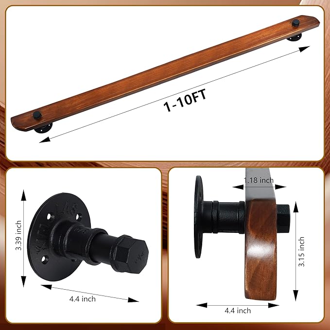 Wood Handrails, Indoor Non-Slip Staircase Handrail, Retro Rustic Wall Mount - Image 3