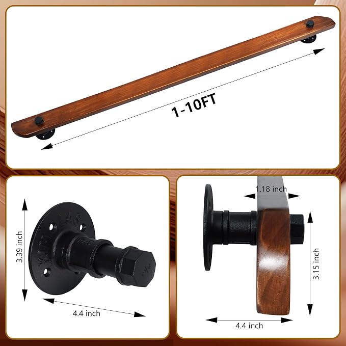 Wood Handrails, Indoor Non-Slip Staircase Handrail, Retro Rustic Wall Mount - Image 3