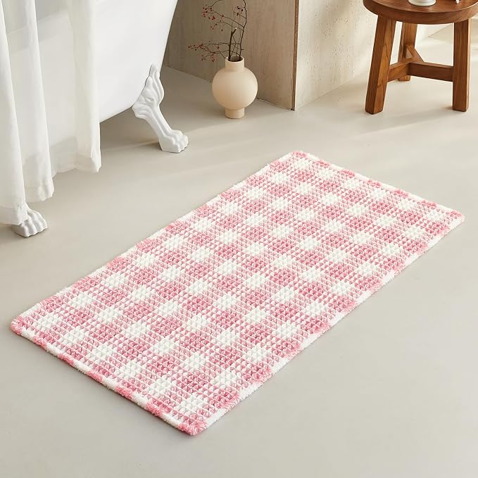 Waffle Bath Mat, Boho Bathroom Rugs Non Slip Washable Absorbent Checkered by TYUU