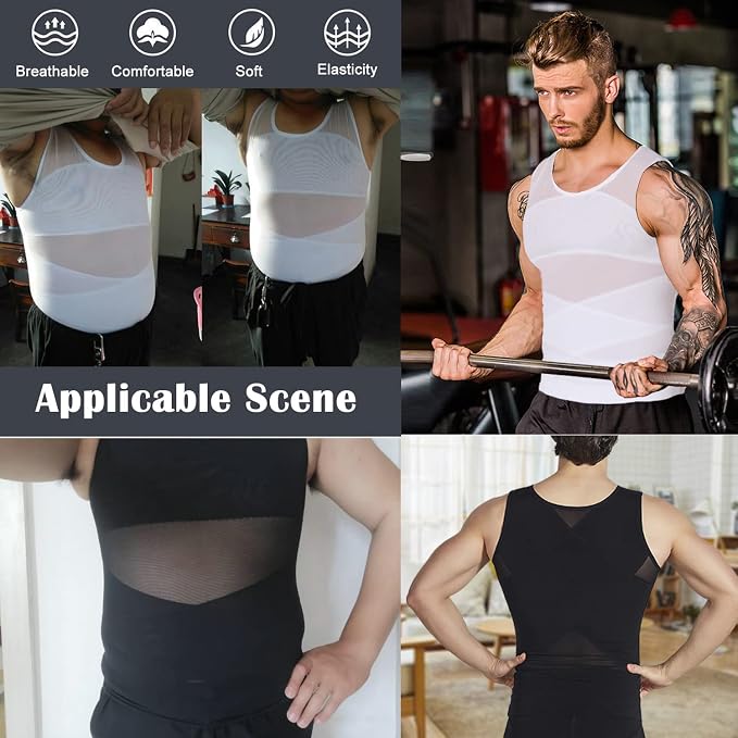 Mens Compression Shirt to Hide Gynecomastia Moobs Slimming Body Shaper Vest - Image 4