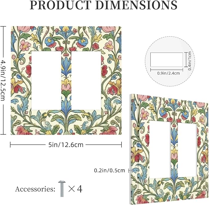 Decorative Outlet Covers Boho Red Floral Morris Plant Leaves 2 Gang Double Gfci - Image 5