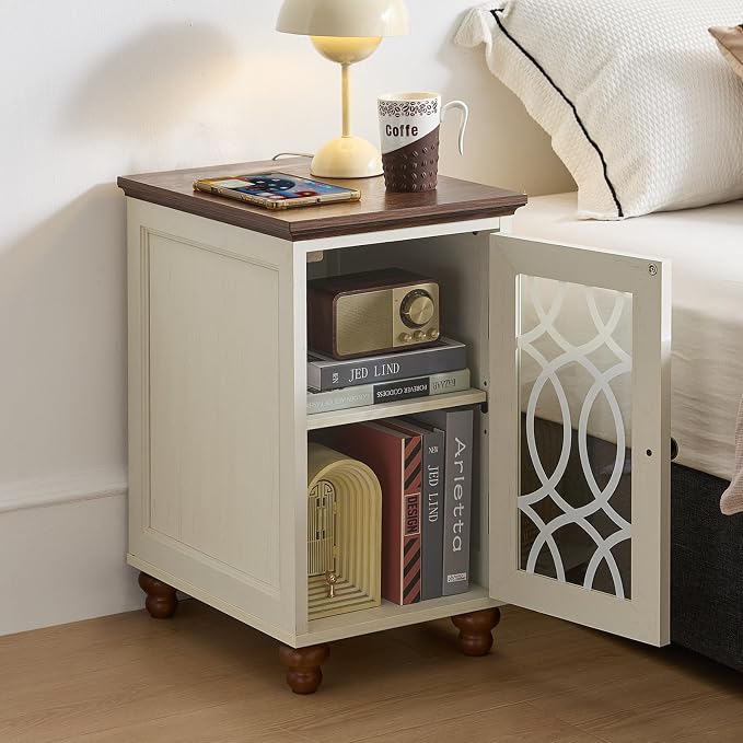 Narrow Side Table with Glass Door, 18 x 14'' Night Stand with Adjustable Shelf - Image 6