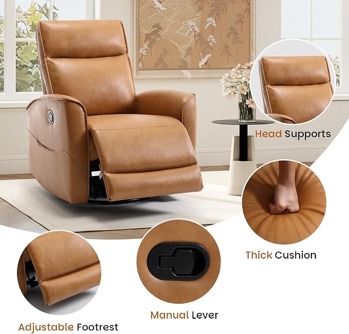 CANMOV Leather Recliner Chair, Swivel Rocker Recliner Chair, 360°Swivel Nursery - Image 5