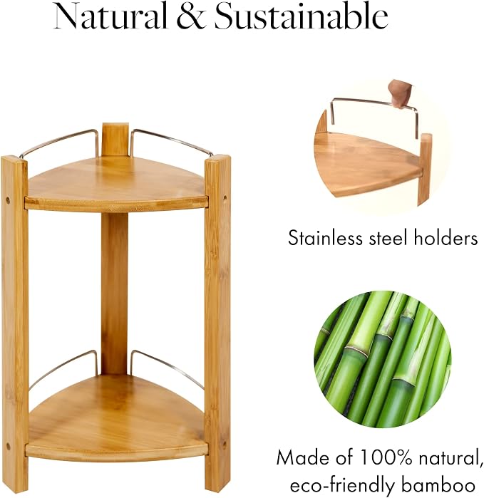 GOBAM Bamboo Shower Corner Caddy, Medium - Image 4