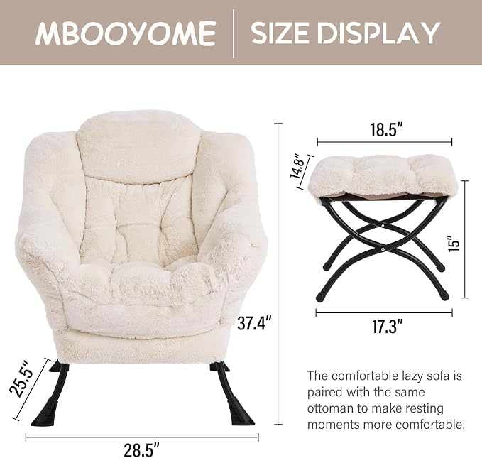 Lazy Chair with Ottoman, Modern Accent Lounge Armchair with Side Pocket & - Image 3