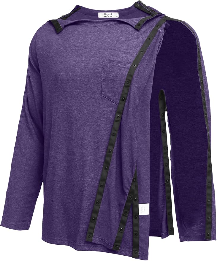 Deyeek Men's Post Shoulder Surgery Recovery Shirts Full Tear Away Long Sleeve - Image 2