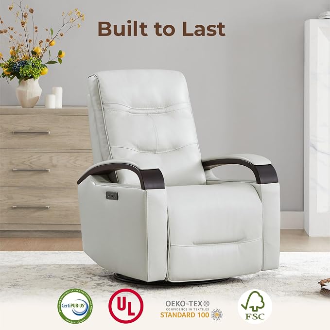 CHITA Genuine Leather Power Swivel Glider Rocker Recliner, FSC Certified Mid - Image 8