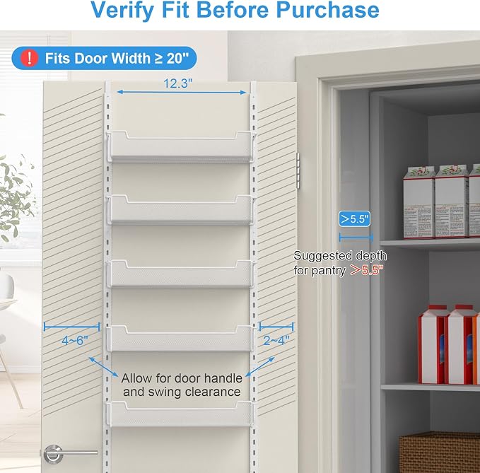 12.3" W Narrow Over the Door Pantry Organizer, 8-Tier Over the Door Organizer - Image 5