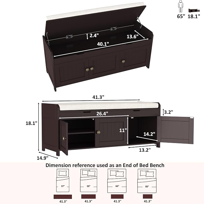 HOMEFORT 41.3" Shoe Bench with Lift Top Storage, Entryway Bench with Cushioned - Image 3