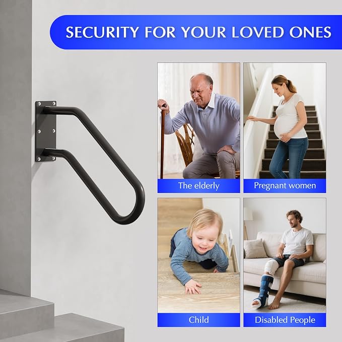 Hand Rails for Outdoor 1-2 Steps, Indoor Stairs, Wall Mount Non-Slip U-Shape - Image 7