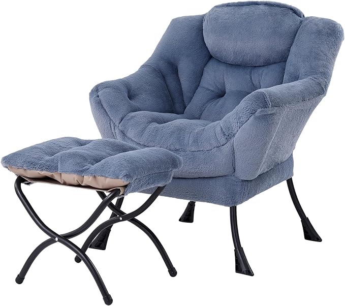 Lazy Chair with Folding Ottoman, Modern Accent Lounge Armchair with Armrests by MBOOYOME