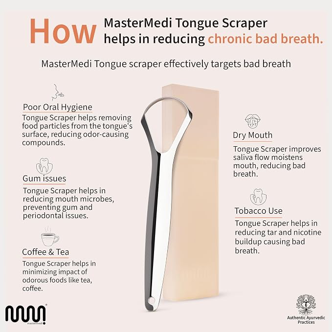 MasterMedi Tongue Scraper for Adults, 100% Stainless Steel Tongue Scrubber for - Image 3