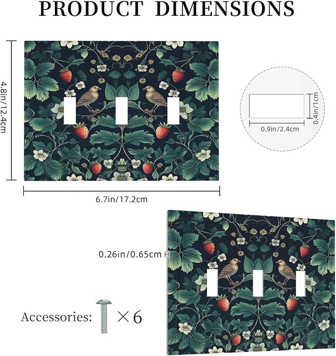 Decorative Switch Plates Strawberry Birds Flowers Plant Morris Floral 3 Gang - Image 5