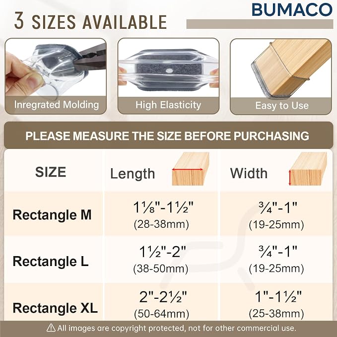 BUMACO Chair Leg Floor Protectors Rectangle Chair Leg Protectors - Image 2