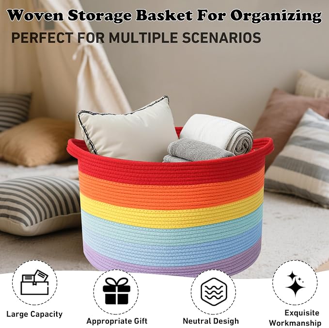 Large Storage Basket with Handle, 19.7" L x 19.7" W x 13" H Blanket Basket - Image 6