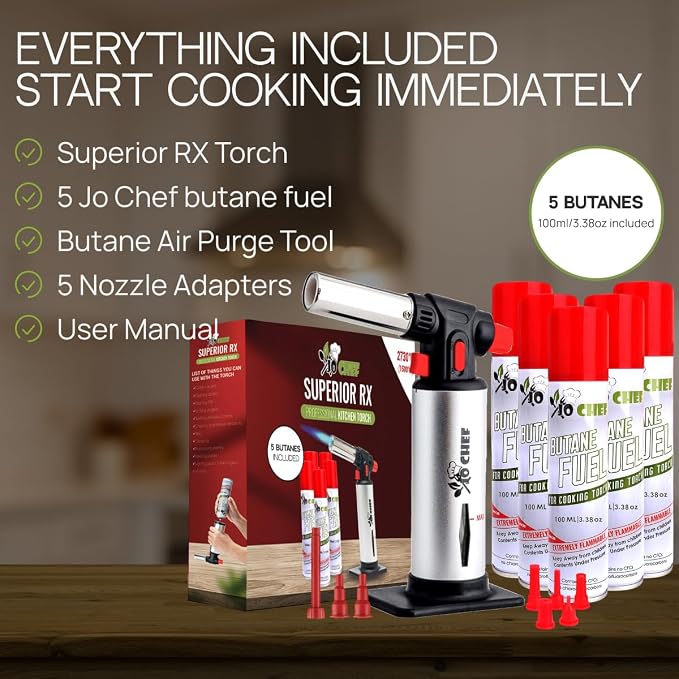 Jo Chef Kitchen Torch with Butane Included – Refillable Lighter with Safety - Image 4