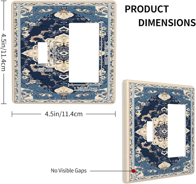 Decorative Outlet Covers Boho Beige Navy Blue Medallion 2-Gang Combo Light - Image 4