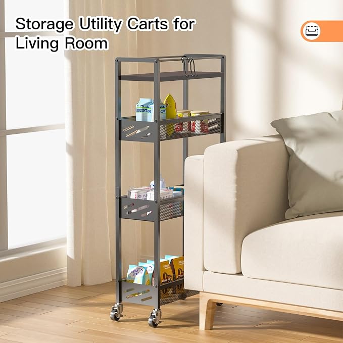 DGSNADGO Slim Rolling Storage Cart, 4-Tier Kitchen Cart on Wheels, Narrow - Image 7