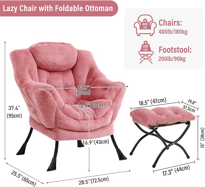 Lazy Chair with Ottoman, Modern Chair with Folding Footrest, Lounge Accent Chair - Image 2