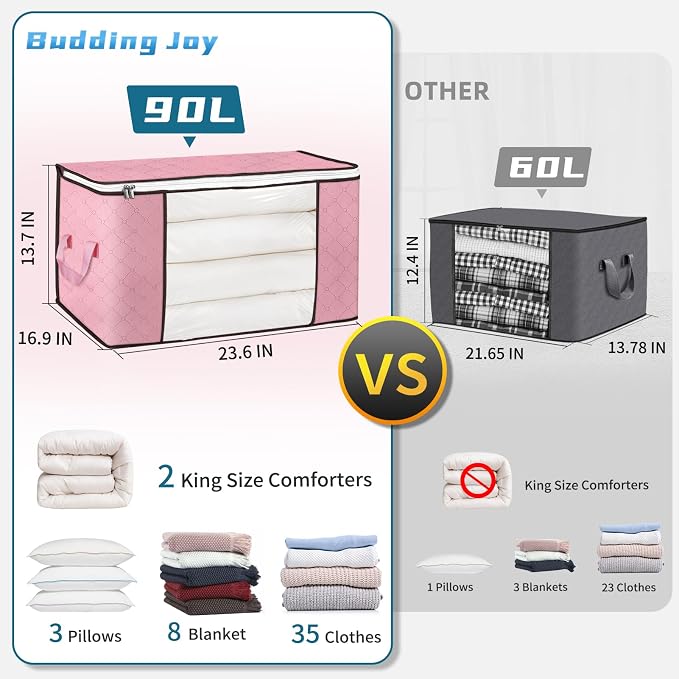 Budding Joy 90 L Large Storage Bags, 6 Pack Clothes Bins Foldable Closet - Image 8