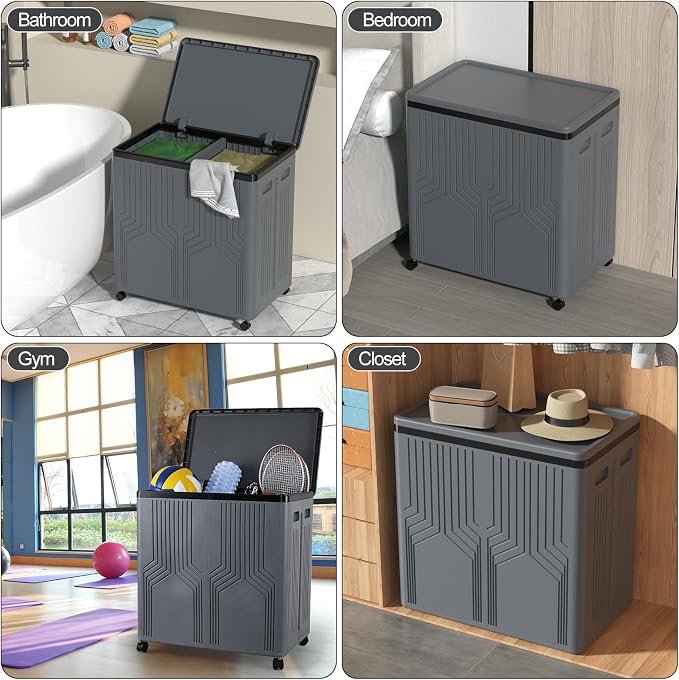 120 L Collapsible 2 Section Laundry Hamper, Plastic Rolling Laundry Basket 2 - Image 6