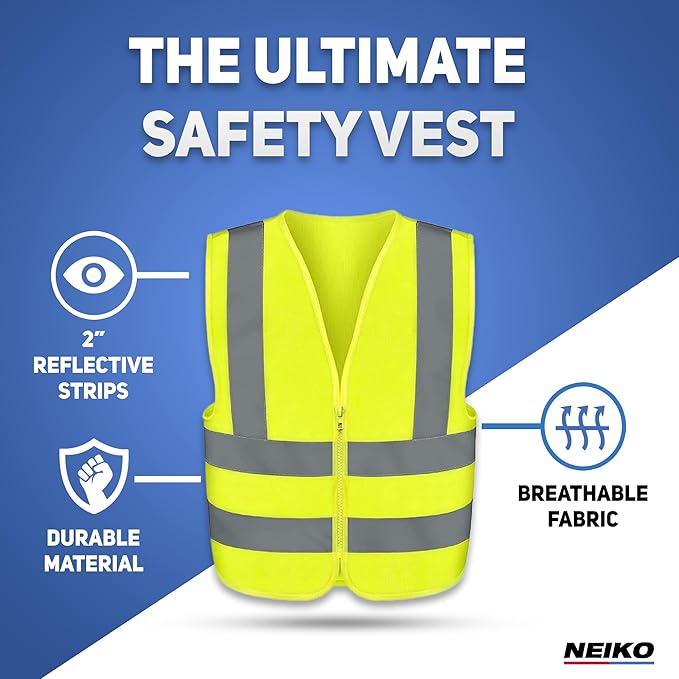 Neiko High Visibility Safety Vest ANSI Class 2, No Pocket, Neon Yellow - Image 2