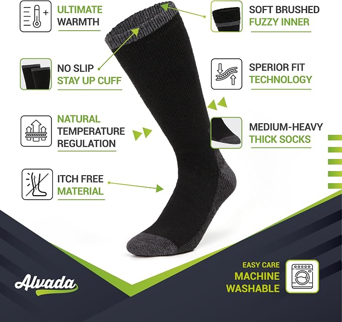 Alvada Warm Thermal Wool Socks for Winter Moisture Wicking and Breathable Cozy - Image 2
