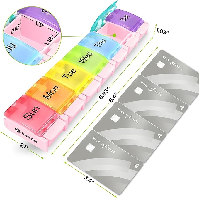 AUVON Weekly Pill Organizer Arthritis Friendly, BPA Free Travel 7 Day Pill Box - Image 6