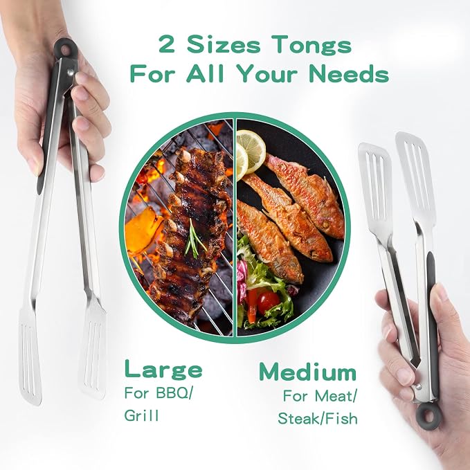 Metal Tongs for Cooking, Cooking and Flipping, Strong Grip for Ribs, Steak and - Image 2
