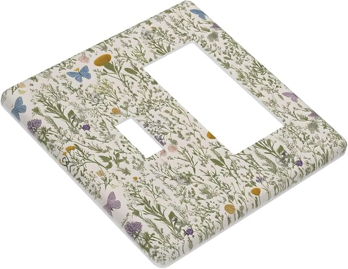 Floral Vintage Garden Plants Herbs Flower Botanical Outlet Covers 2 Gang Combin - Image 3